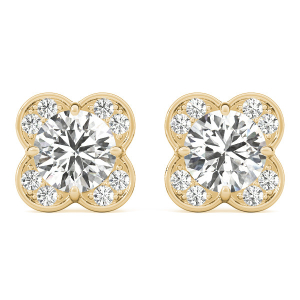 Estere Natural Yellow Gold Halo Diamond Earrings