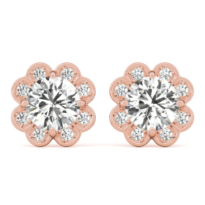 Eeva Natural Rose Gold Halo Diamond Earrings