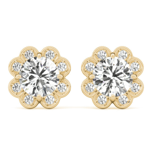 Eeva Natural Yellow Gold Halo Diamond Earrings