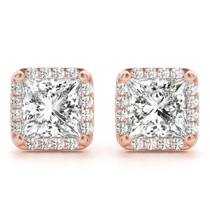 Edda Natural Rose Gold Halo Diamond Earrings