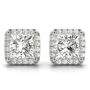 Edda Natural Cushion cut Halo Diamond Earrings