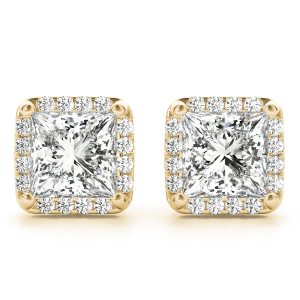 Edda Natural Yellow Gold Halo Diamond Earrings