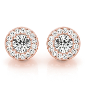  Evalie Natural Rose Gold Halo Diamond Earrings