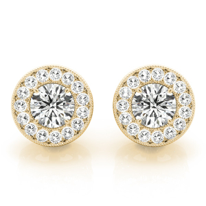  Evalie Natural Yellow Gold Halo Diamond Earrings