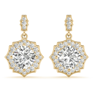  Elts Natural Yellow Gold Halo Diamond Earrings