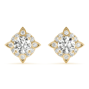 Evora Natural Yellow Gold Halo Diamond Earrings