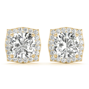 Elda Natural Yellow Gold Halo Diamond Earrings