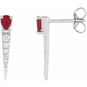 Natural White Gold 3 Prong Ruby Diamond Earrings