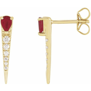 Imanuella Natural Yellow Gold 3 Prong Ruby Diamond Earrings