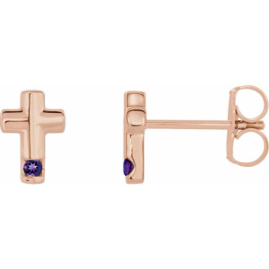 Rose Gold Channel Set Amethyst Diamond Earrings