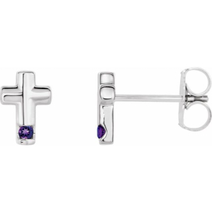 Round cut Channel Set Amethyst Diamond Earrings