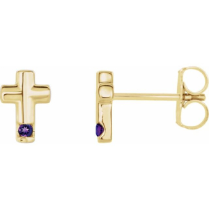 Yellow Gold Channel Set Amethyst Diamond Earrings