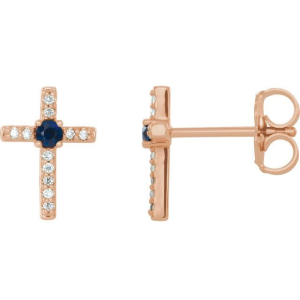 Blue Rose Gold 4 Prong Sapphire Diamond Earrings