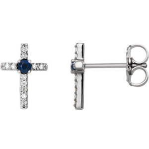 Blue Round cut 4 Prong  Sapphire Diamond Earrings