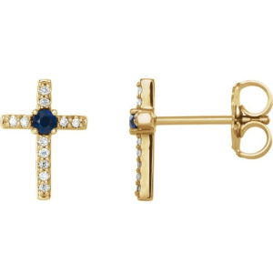 Rose Blue Yellow Gold 4 Prong Sapphire Diamond Earrings