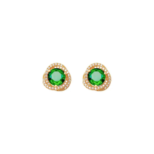 Emerald Yellow Gold Halo Diamond Earrings