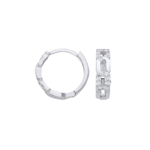 jelin Natural White Gold Hoop Diamond Earrings