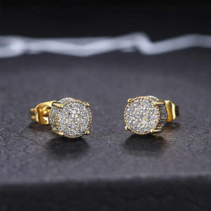 Lab-Created Rose Gold Pave Set Men's Diamond Earrings