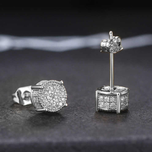 Lab-Created Pave Set Men's Diamond Earrings