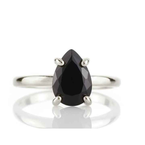 Heartline Silver 4 Prong Black Diamond Engagement Ring