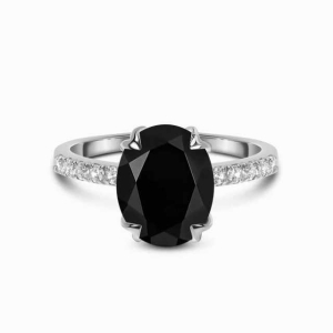 Sobiya Black Diamond Silver 4 Prong Halo Engagement Ring