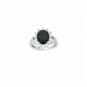 Sheila Black Diamond Silver 4 Prong Halo Engagement Ring