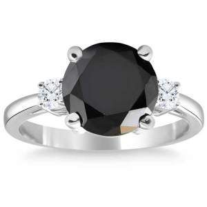 Patriciya Black Diamond Silver 4 Prong Side Stone Engagement Ring