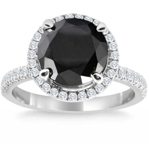 Devolina Black Diamond Round cut 4 Prong  Halo Engagement Ring