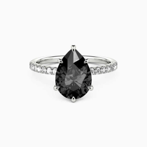 Leonal Black Diamond Pear cut 6 Prong  Halo Engagement Ring