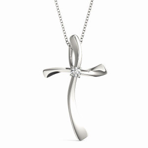 Skylar Lab-Created Diamond White Gold Prong Set Cross Pendant Necklace