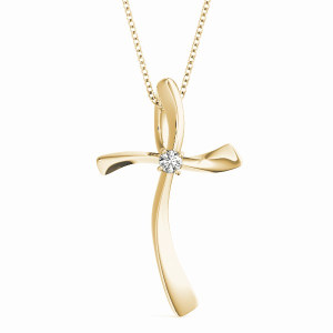 Skylar Lab-Created Diamond Yellow Gold Prong Set Cross Pendant Necklace