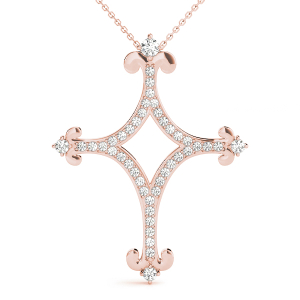 Wolfarm Lab-Created Diamond Rose Gold Pave Set Cross Pendant Necklace