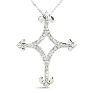 Wolfarm Lab-Created Diamond White Gold Pave Set Cross Pendant Necklace