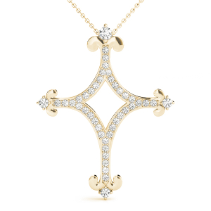 Wolfarm Lab-Created Diamond Yellow Gold Pave Set Cross Pendant Necklace