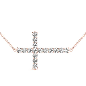 Aston Lab-Created Diamond Rose Gold Prong Set Cross Pendant Necklace