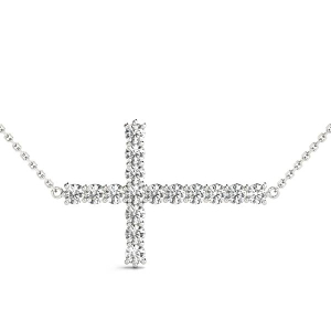 Aston Lab-Created Diamond White Gold Prong Set Cross Pendant Necklace