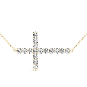 Aston Lab-Created Diamond Yellow Gold Prong Set Cross Pendant Necklace