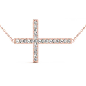 Amari Lab-Created Diamond Rose Gold Channel Set Cross Pendant Necklace