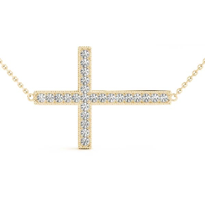 Amari Lab-Created Diamond Yellow Gold Channel Set Cross Pendant Necklace