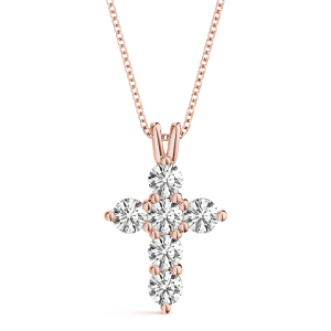 Arbor Lab-Created Diamond Rose Gold Prong Set Cross Pendant Necklace