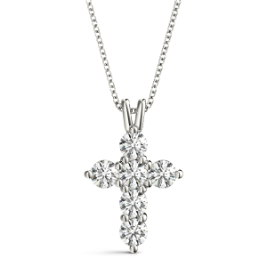 Arbor Lab-Created Diamond White Gold Prong Set Cross Pendant Necklace