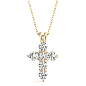 Arbor Lab-Created Diamond Yellow Gold Prong Set Cross Pendant Necklace