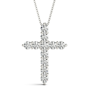 Jayden Lab-Created Diamond Round cut Prong Set Cross Pendant Necklace