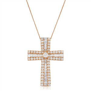 Pawlina Natural Diamond Rose Gold Cross Pendants Necklaces