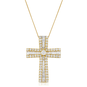 Pawlina Natural Diamond Yellow Gold Cross Pendants Necklaces