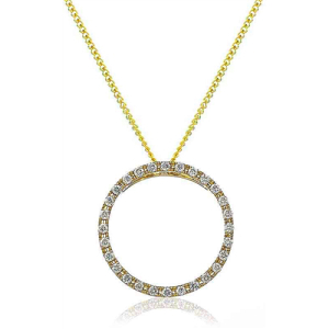 Philberta Natural Diamond Yellow Gold Shared Prong Circle Pendants Necklaces