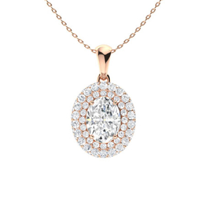 Toula Natural Diamond Rose Gold 4 Prong Halo Pendant Necklaces