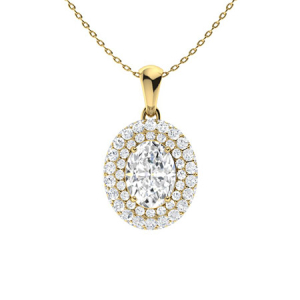 Toula Natural Diamond Yellow Gold 4 Prong Halo Pendant Necklaces