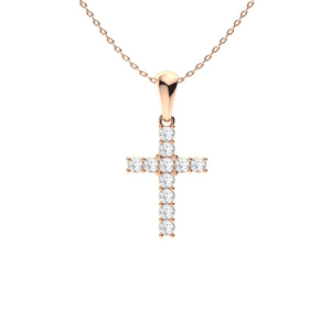 Parya Natural Diamond Rose Gold  4 Prong Cross Pendants Necklaces