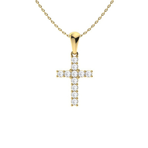 Parya Natural Diamond Yellow Gold  4 Prong Cross Pendants Necklaces